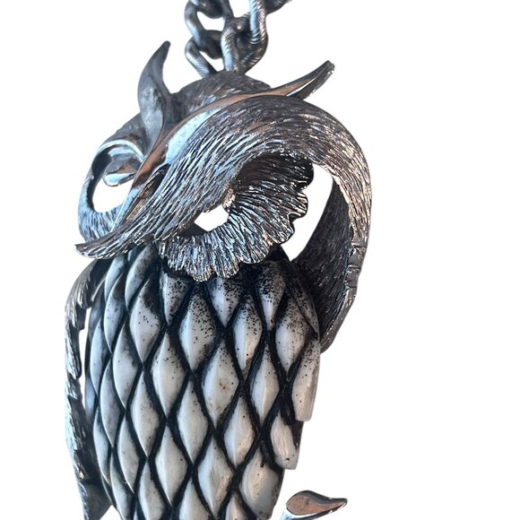 Signed Razza Large Owl Pendant Necklace With Articulating Branch Silver-Tone VTG - Picture 4 of 10